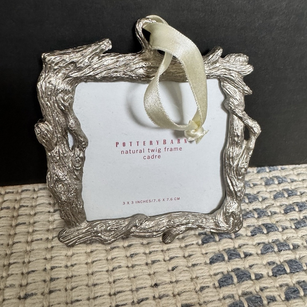 POTTERY BARN Pewter ~ Natural Twig Picture Frame Small 3x3 Opening ~ Hanging